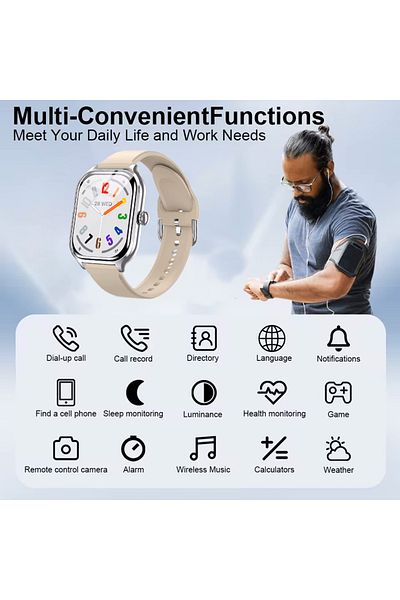 LAXASFIT Silver Khaki 2024 New Sports Fitness Smart Watch Heart Rate Monitor Waterproof Voice Call