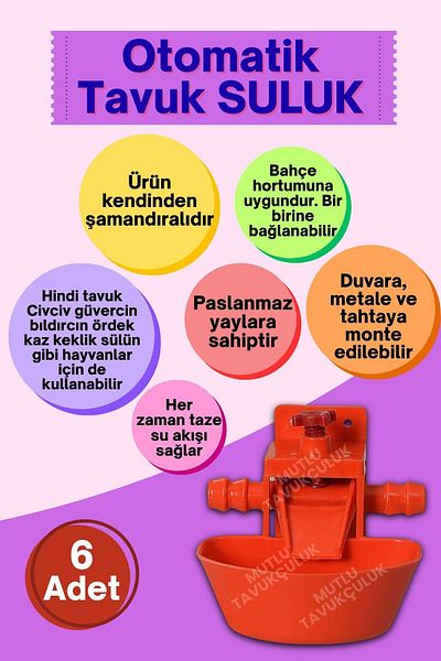MUTLU TAVUKÇULUK Automatic Smart Chicken Chick Waterer 6 Pieces Waterer Turkey Duck Quail Pigeon Egg