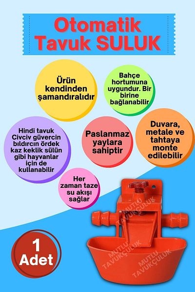 MUTLU TAVUKÇULUK Automatic Smart Chicken Chick Drinker Drinker 1Pcs Turkey Goose Duck Quail Pigeon Pheasant Partridge Bird