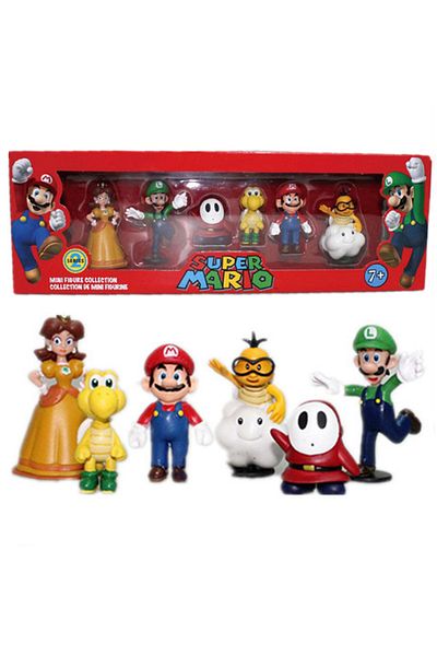 BANDAI 2nd Generation 6pcs/set 4-7cm Super Mario Bros Pvc Action Figure Toys Dolls Model Set Luigi Yoshi Do