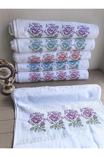 Peacock 6 Τεμάχια Πετσέτα χεριών με κέντημα με προίκα 50x90