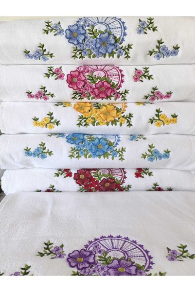 Peacock 6 Pieces 3D Embroidered, 100% Cotton Hand & Face Towel 50 x 90 (2600 g)