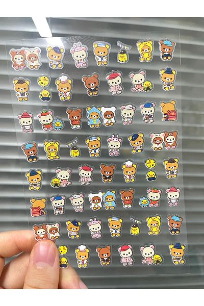 Miniso 1pcs 7 Kawaii Teddy Bear Rilakkuma Anime Nail Supplies Decals Pvc It Sticks Very Firmly Nail Sticker