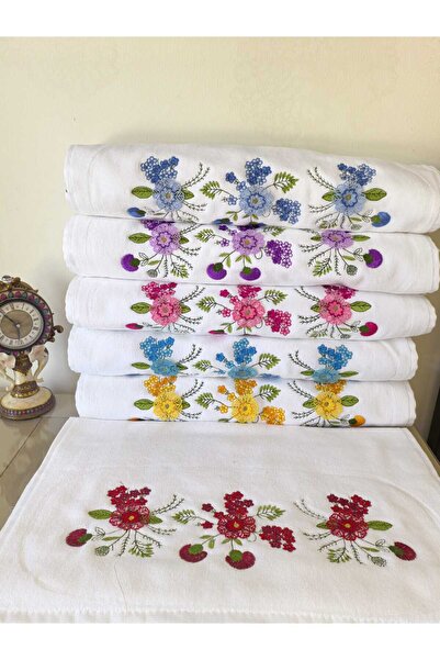 Peacock 6 Adet 3 Boyutlu Nakışlı , %100 Pamuk El & Yüz Havlusu 50 X 90 (2600GR)