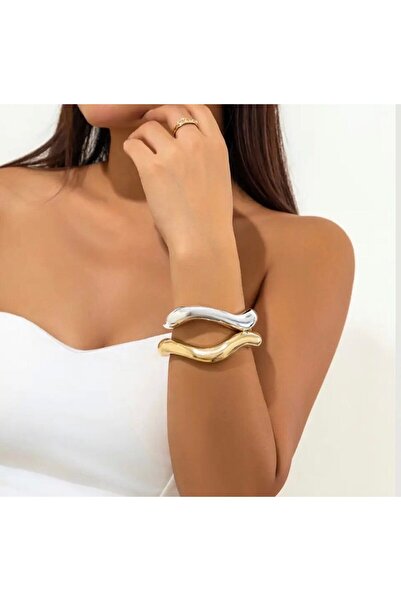 Chanceux Accessories Dalgalı Çelik Kelepçe Bileklik