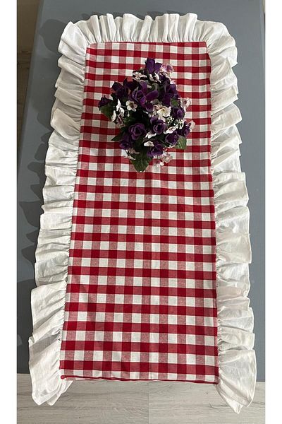 Erba kreasyon Frilly Runner Duck Linen Gingham Pattern 110X40
