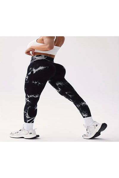 CEDAN Pantaloni de antrenament flexibili, cu model Tie-Dye, pentru ridicarea feselor, lavabili la mașină, stil sport
