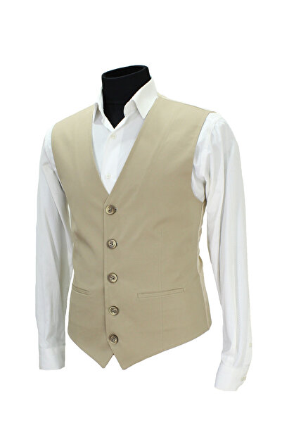 MENTOR REGALO Чоловічий жилет з V-подібним коміром, екрю, вовна 50660