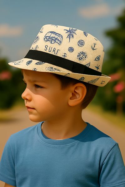 Avantaj Kapıda Sombrero Straw Hat Summer Pattern Men's Girls Fedora Beach Hat with Shade