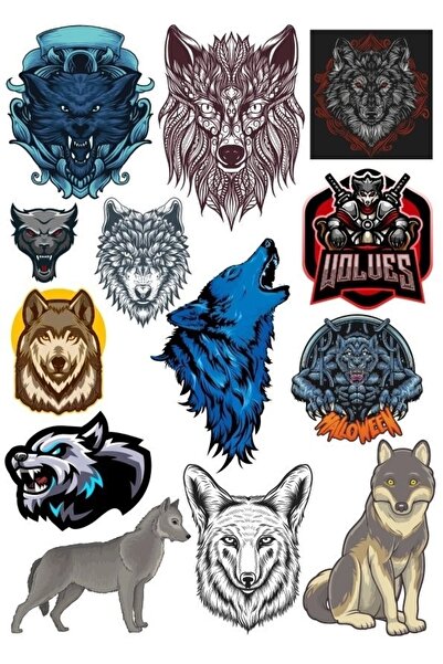 Reysa Tasarım Kurt Wolf Sticker Set-13 14 Parça Telefon, Tablet, Defter, Lapt...