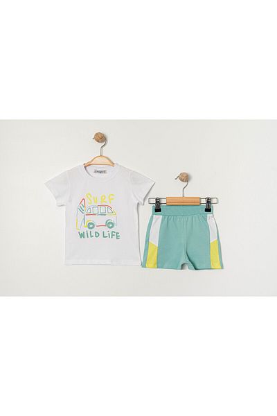 YUSALİ Boy's Shorts Suit with Bus Print