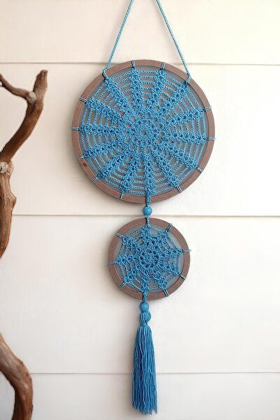 Grimsi Mavi Dantel Desenli 2li El Yapımı Düş Kapanı Duvar Süsü