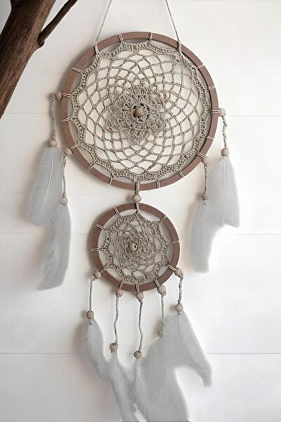 Grimsi Krem Dantel Desenli Tüylü 2li El Yapımı Düş Kapanı Duvar Süsü