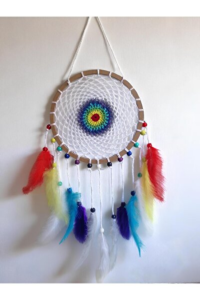 Grimsi Dantel Desenli Gökkuşağı El Yapımı Düş Kapanı Duvar Süsü