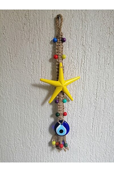 Grimsi Sarı Yıldız Nazar Boncuklu Makrome Duvar Süsü