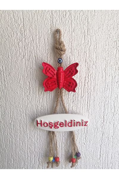 Grimsi Red Butterfly Decorative Welcome Door Wall Ornament