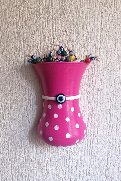 Grimsi Puantiyeli Renkli Boncuklu Yarım Saksı Duvar Balkon Kapı Süsü