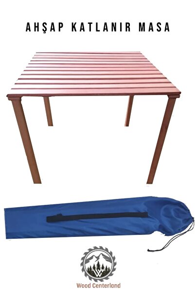 Çantalı Büyük Boy Katlanır Kamp Masası Kahverengi &piknik Masası & Ahşap Masa & Portatif Masa