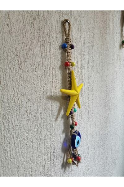 Grimsi Sarı Yıldız Nazar Boncuklu Makrome Duvar Süsü