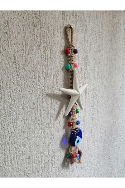 Grimsi Beyaz Yıldız Nazar Boncuklu Makrome Duvar Süsü