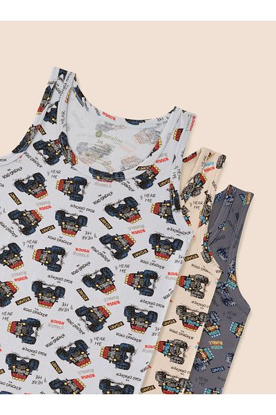 natuline Boy's Organic Cotton Undershirt 3-Piece Car Emp. Scoop 3013-3