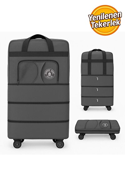 Bambus Home Premium Genişleyebilir Körüklü Kalın Fermuarlı 360 Derece Döner Tekerlekli El Valizi