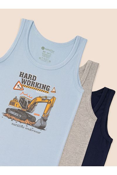 natuline Tricou pentru băiat din bumbac organic Lycra Hard Working Pachet 6