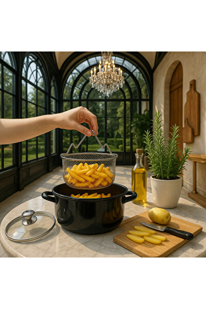 Veliday Indüksiyon Tabanlı Emaye Kızartma Tenceresi 24 Cm Siyah