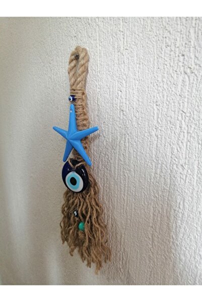 Grimsi Minik Mavi Yıldız Nazar Boncuklu Makrome Duvar Süsü