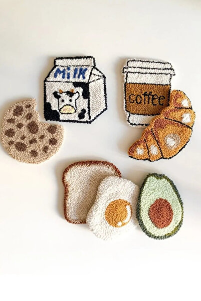 rellhome Kahvaltı Desenli Bardak Altlığı Sunumluk Masa Süsü Seti