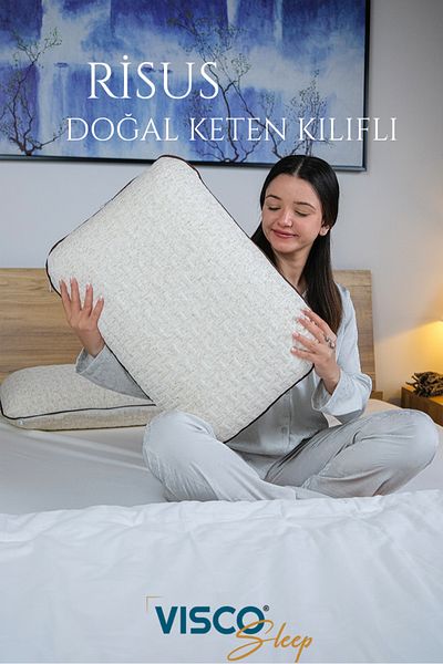 visco sleep Pillow Ergonomic Pillow Risus Natural Linen Pillow with Cover 60X40X15 cm