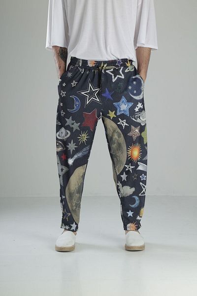 COCOPELLI Planet Patterned Wrinkled Fabric Baguette Trousers