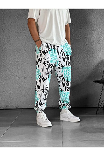 COCOPELLI Turquoise Graffiti Patterned Jogger