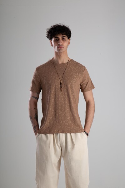 COCOPELLI Jakarlı Kahve Orme T-Shirt