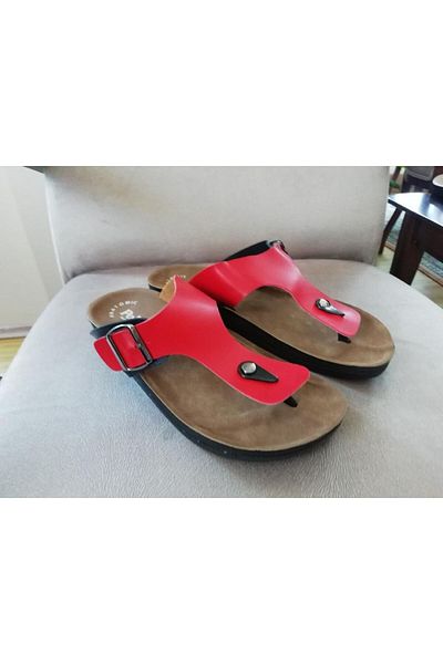 Flex Men's Orthopedic Cork Sole Red-Navy Blue Flip Flops Beach Sea Summer Non-Slip Slippers