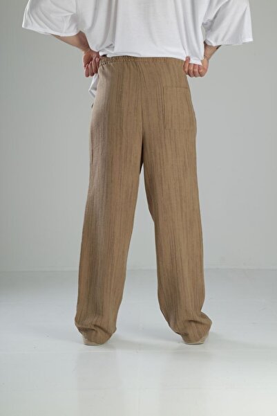 COCOPELLI Φαρδύ παντελόνι Aerobin λινό καφέ