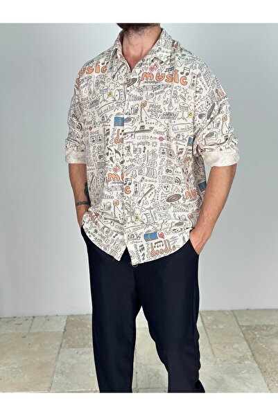 COCOPELLI Πουκάμισο από λινό με μουσικό σχέδιο