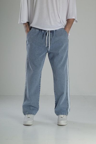 COCOPELLI Pantaloni largi albastri cu dungi laterale
