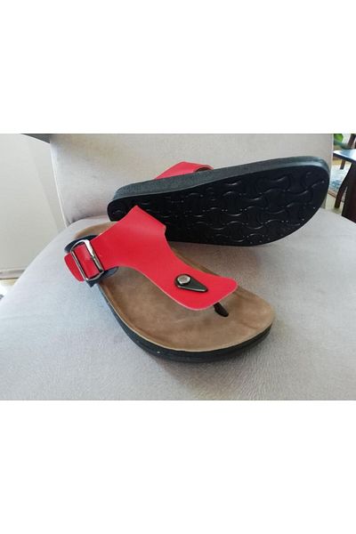 Flex Men's Orthopedic Cork Sole Red-Navy Blue Flip Flops Beach Sea Summer Non-Slip Slippers