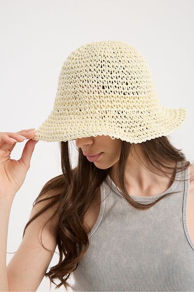 OX-RA Hand Knitted Wide Brim Summer Bohemian Straw Beach Hat