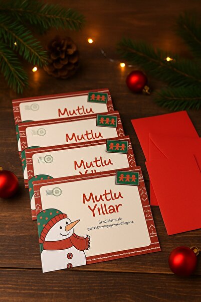 Emtory Home 20 Adet Kırmızı Zarflı Kardan Adam Yılbaşı Tebrik Kartı - Yılbaşı...