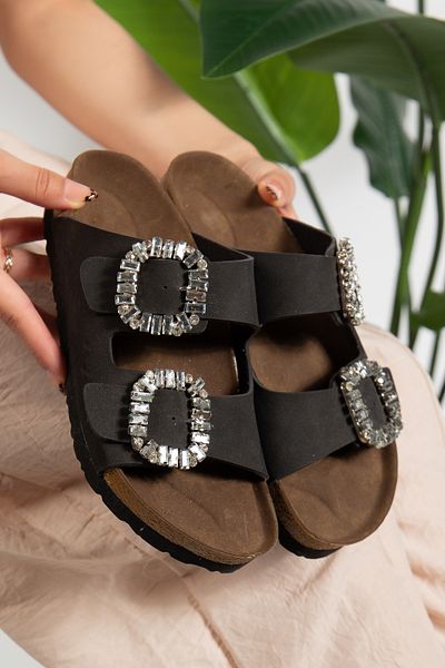 PLN SHOES Papuci de damă cu cataramă dublă anatomică confortabilă cu talpă de piatră