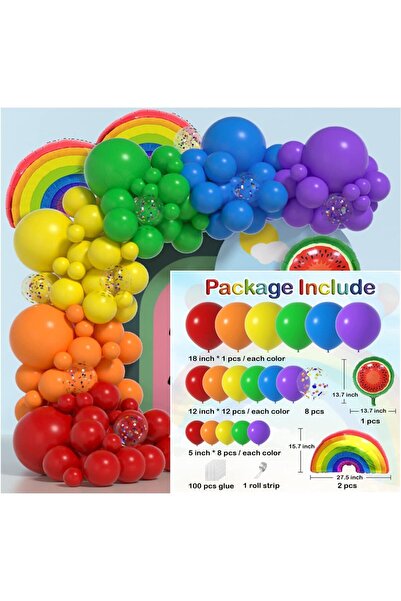 Flippy Decorative Party Balloons - Arch MIX Set of 107, Rainbow Multicolor
