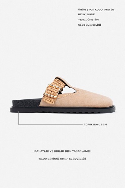 NİŞANTAŞI SHOES Sima Nude Suede Braided Buckle Detailed Flat Sole Women's Slippers