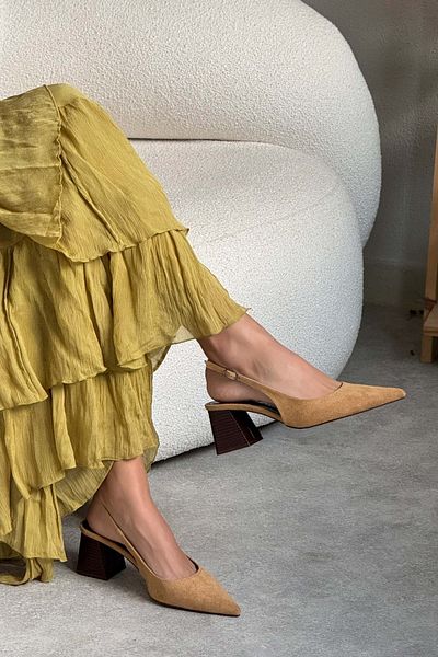 NİŞANTAŞI SHOES Дамски обувки на висок ток Ketrin Camel Suede с катарама до глезена