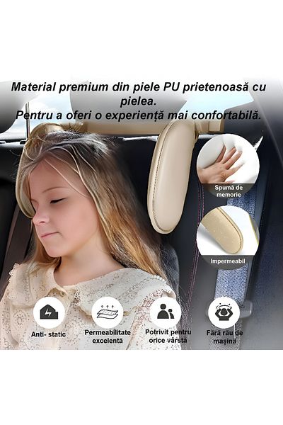 ZEQAS Car Headrest Holder Eco Leather Memory Foam Adjustable Beige Phone/tab Holder, Hook