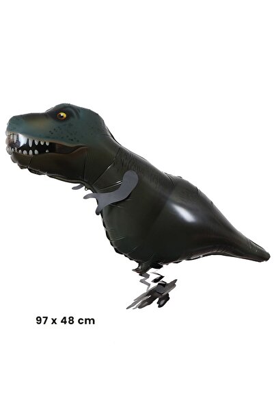 Flippy Metallic Foil Balloon Animated Dinosaur 97x48 cm, Straw Included, Air or Helium, Black