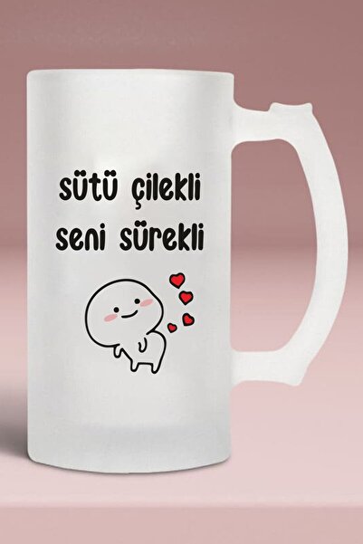 Vays Buzlu Cam Bira Bardağı - Sütü Çilekli Seni Sürekli