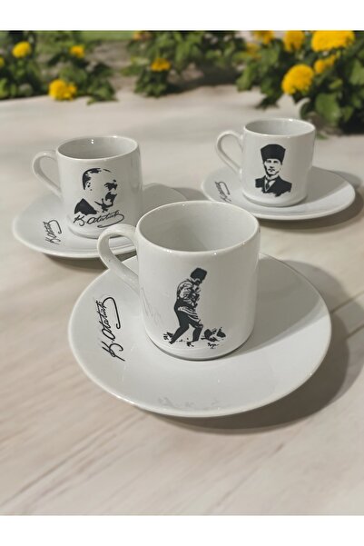 Artistic Quality Dekoratif Mustafa Kemal Atatürk Baskılı 3 Adet Porselen Türk...