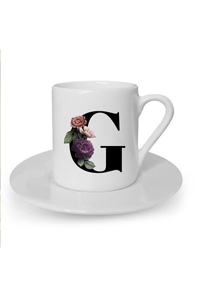 Kumbara Hediyelik White Turkish Coffee Cup with Letter G Printed